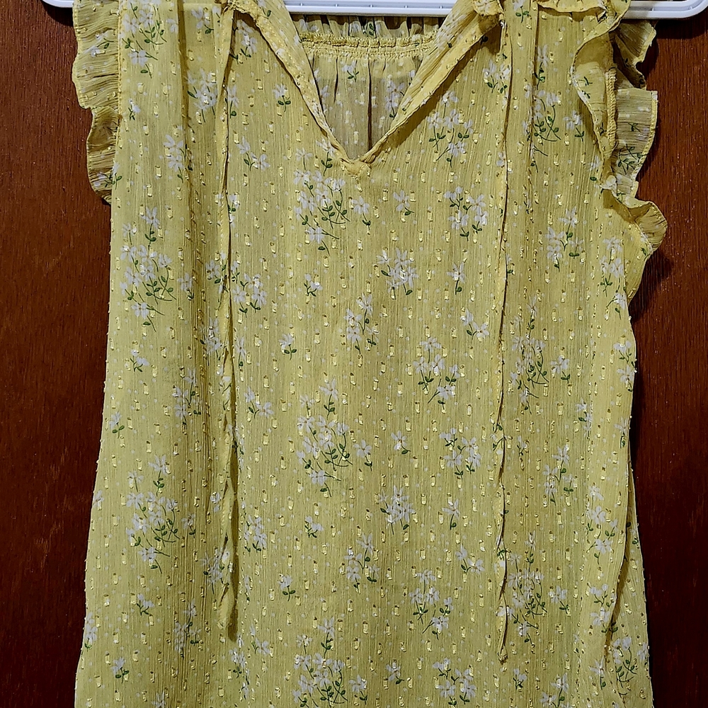 Size XS Feminine Soft Floral Yellow Ruffle Top (Pre-worn)